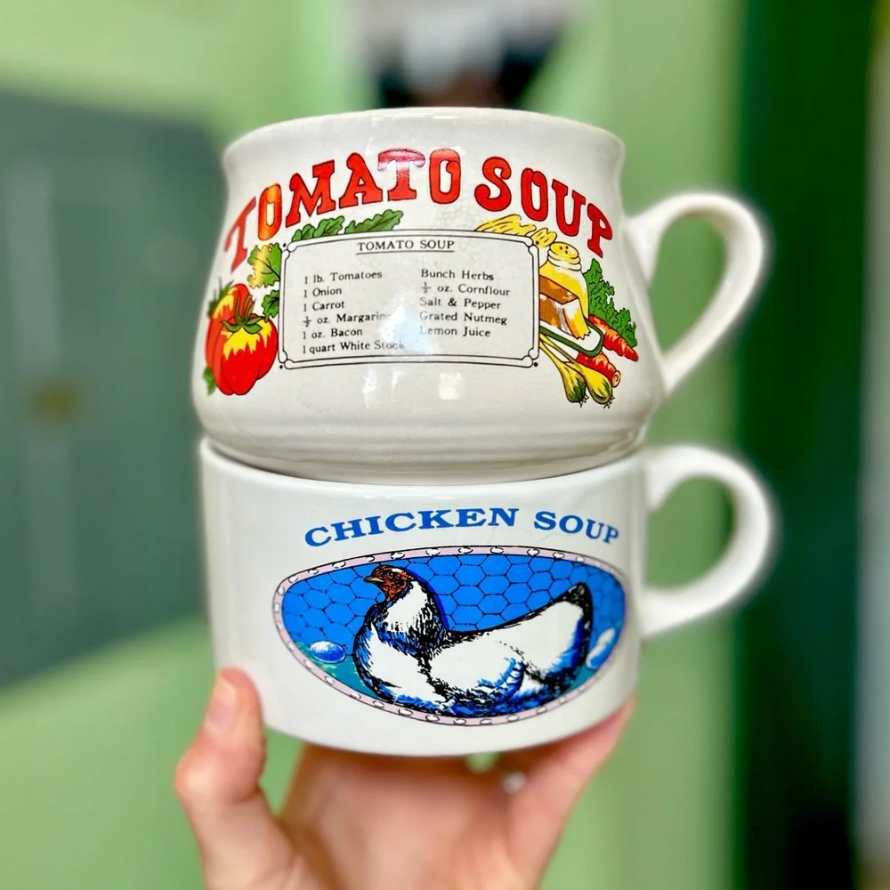 Vintage Rustic Retro Chicken & Tomato Soup Cottagecore Mug Bowl Set of 2 - Picture 2 of 8